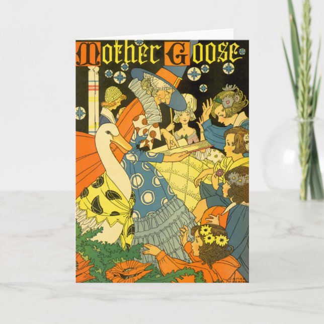 Vintage Mother Goose Reading Books to Children Card (Front)
