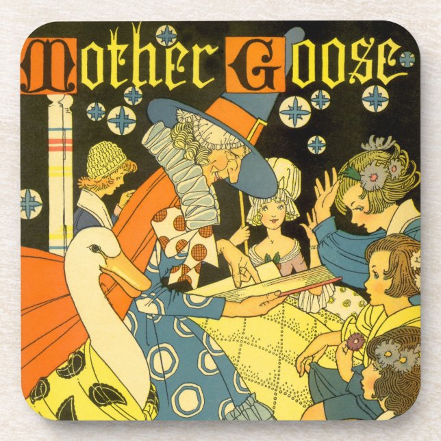 Vintage Mother Goose Reading Books to Children Coaster (Front)