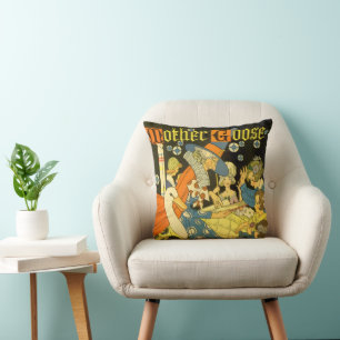 Vintage Mother Goose Reading Books to Children Cushion