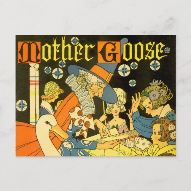 Vintage Mother Goose Reading Books to Children Postcard (Front)