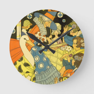 Vintage Mother Goose Reading Books to Children Round Clock