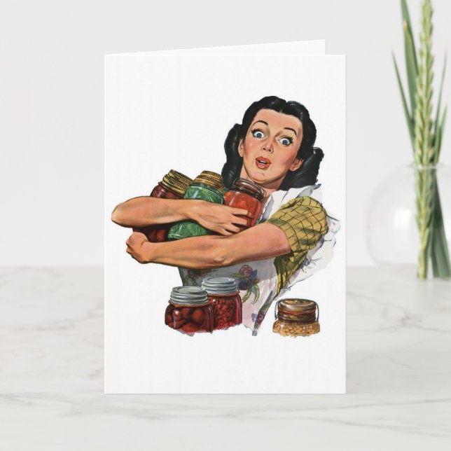 vintage mother, housewife, canning retro 50s  holiday card (Front)