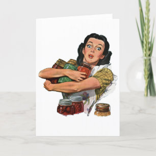 vintage mother, housewife, canning retro 50s  holiday card