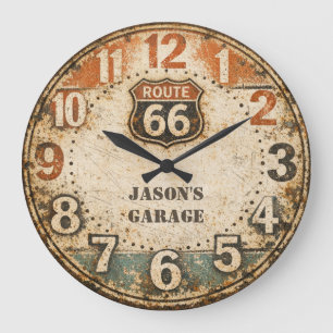 Vintage Mother Road Weathered Garage Decor Large Clock