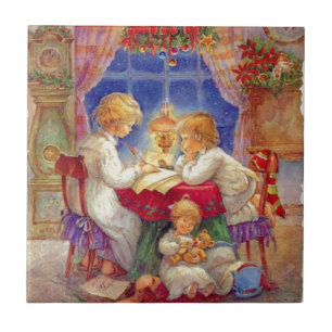 Vintage Mother with children At The Table Tile