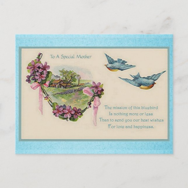 Vintage Mother's Day Bluebirds Postcard (Front)