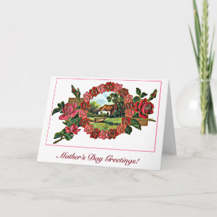 Vintage Mother's Day Greeting with Roses and Home Card