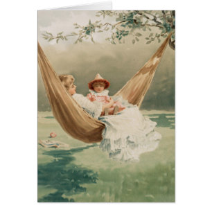 Vintage Mother's Day Mum and Child in Hammock 