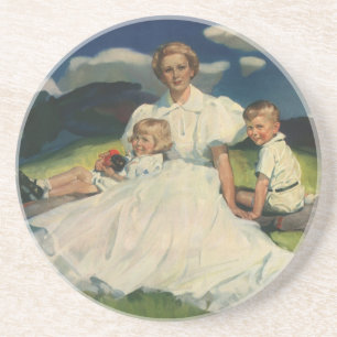 Vintage Mother's Day, Mum with Children Coaster