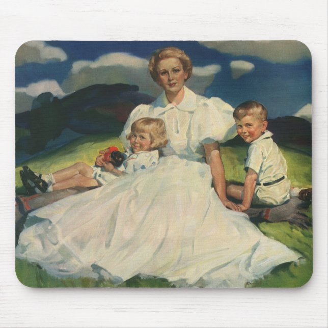 Vintage Mother's Day, Mum with Children Mouse Mat (Front)