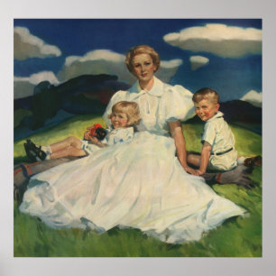 Vintage Mother's Day, Mum with Children Poster