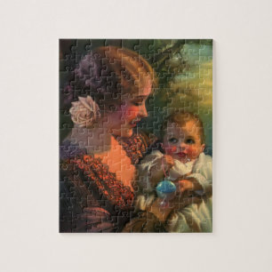 Vintage Mother's Day Portrait, Mum and Baby Jigsaw Puzzle