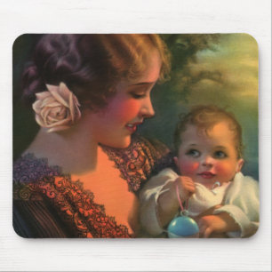 Vintage Mother's Day Portrait, Mum and Baby Mouse Mat