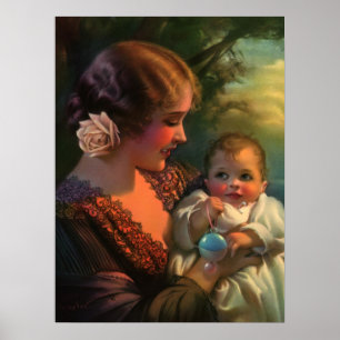 Vintage Mother's Day Portrait, Mum and Baby Poster