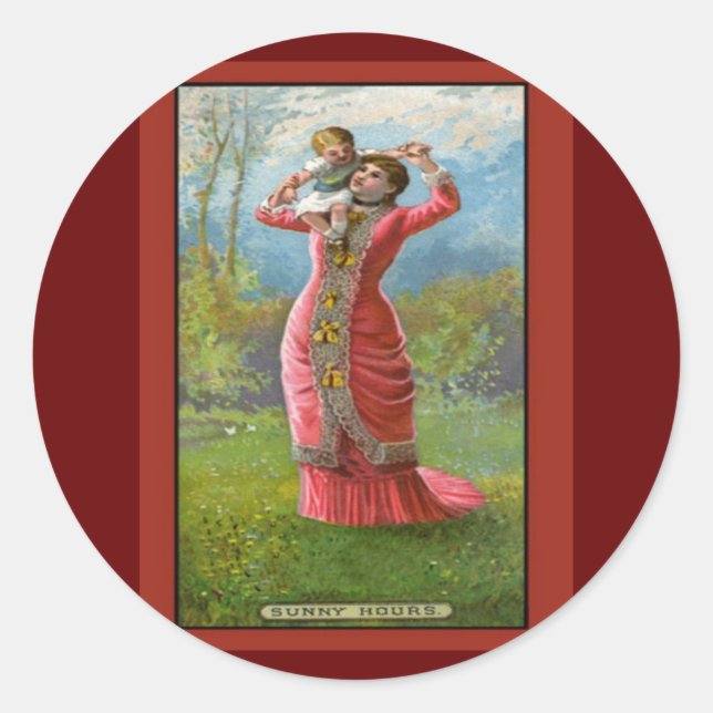 Vintage Mother's Day Sunny Hours Classic Round Sticker (Front)