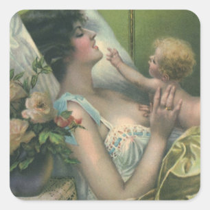 Vintage Mother's Day, Victorian Mum with Baby Square Sticker