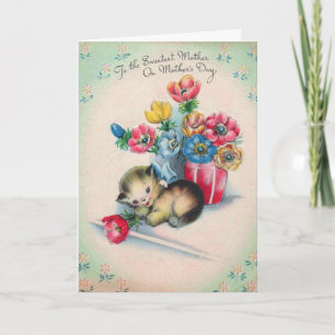 Vintage Mother'sDay Card with kitten & CuteMessage