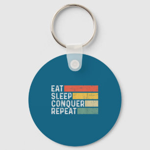 Vintage Motivational Funny Retro - Eat Sleep Conqu Key Ring