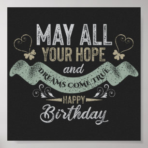Vintage Motivational Happy birthday wishes Poster