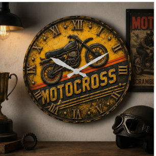 Vintage Motocross Retro Dirt Bike Garage Large Clock