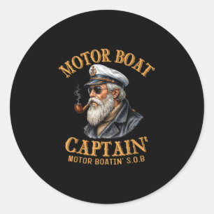 Vintage motor boat captain pontoon boating motor classic round sticker