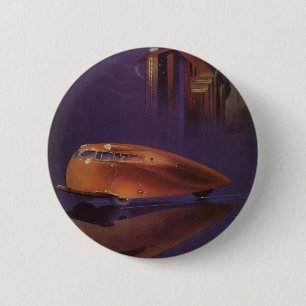 Vintage Motor Magazine Cover, Futuristic City Car 6 Cm Round Badge