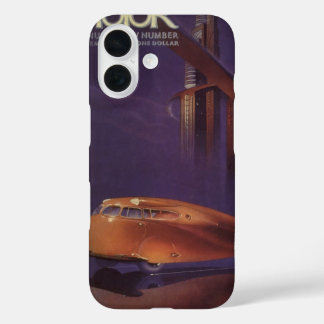 Vintage Motor Magazine Cover, Futuristic City Car iPhone 16 Case