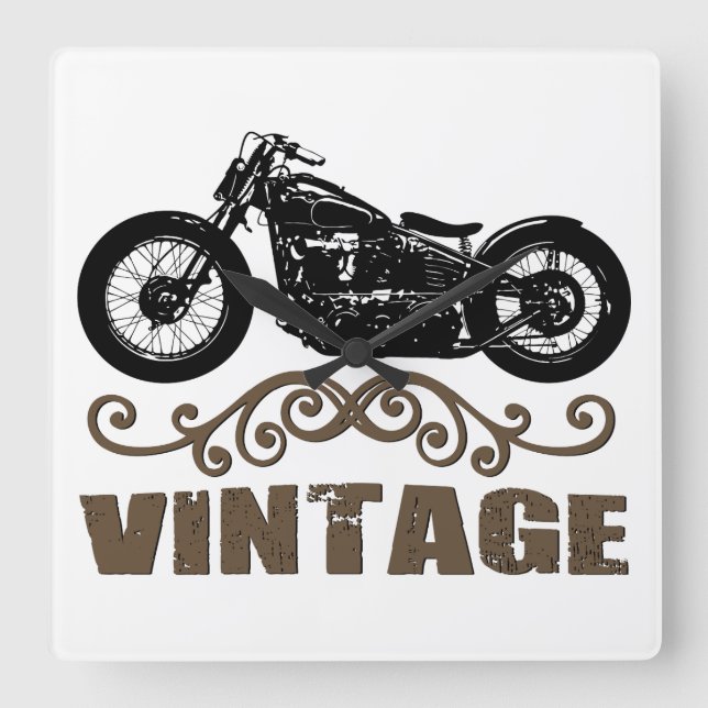 Vintage Motorbike Square Wall Clock (Front)