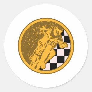 Vintage Motorcross Racing Chequered Flag Classic Round Sticker