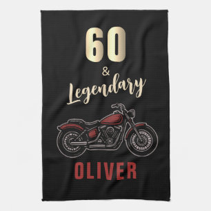 Vintage Motorcycle 60th Birthday Bike Tea Towel