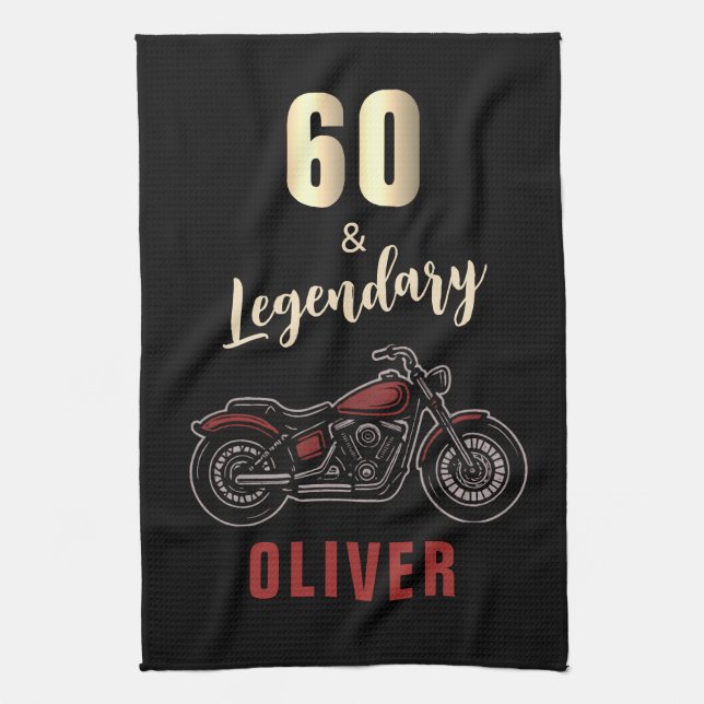 Vintage Motorcycle 60th Birthday Bike Tea Towel (Vertical)