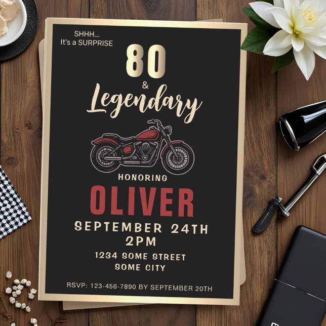 Vintage Motorcycle 80th Birthday Bike Party Invitation (Creator Uploaded)