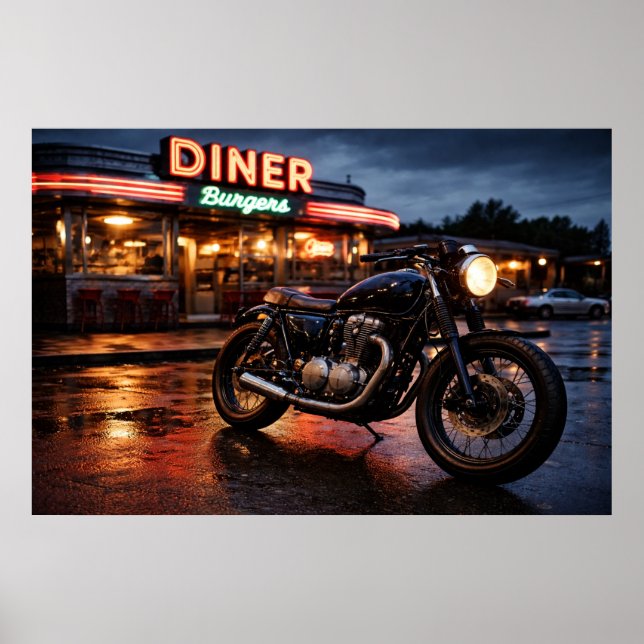 Vintage Motorcycle & American Diner Poster (Front)