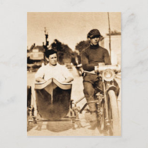 Vintage Motorcycle and Side Car Old School Cool Postcard