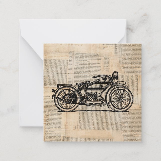 Vintage Motorcycle Art Newspaper Text Style Card (Front)