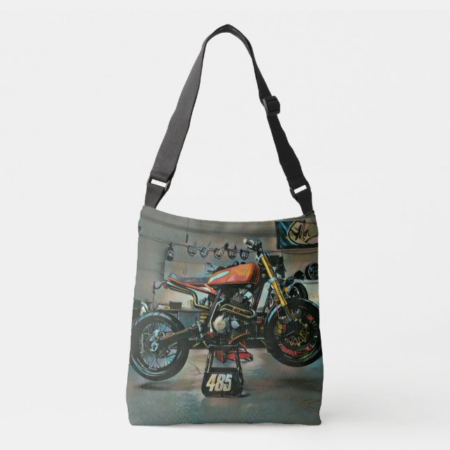 vintage motorcycle artwork crossbody bag (Front)