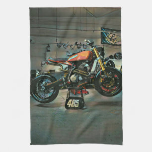 vintage motorcycle artwork tea towel
