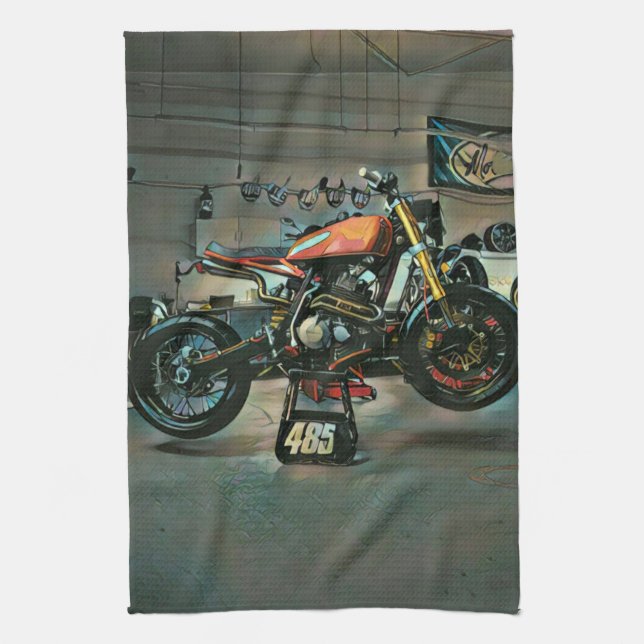 vintage motorcycle artwork tea towel (Vertical)
