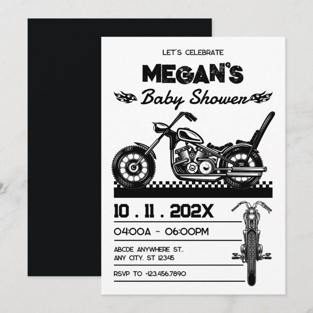 Vintage Motorcycle biker baby shower Invitation (Front/Back)