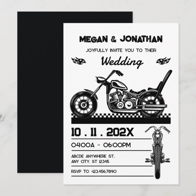 Vintage Motorcycle biker Wedding Invitation (Front/Back)
