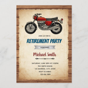 Vintage motorcycle birthday retirement invitation