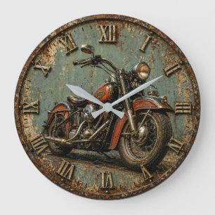 Vintage Motorcycle Classic Cruiser Biker Rustic Large Clock