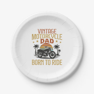 vintage motorcycle dad born to ride paper plate