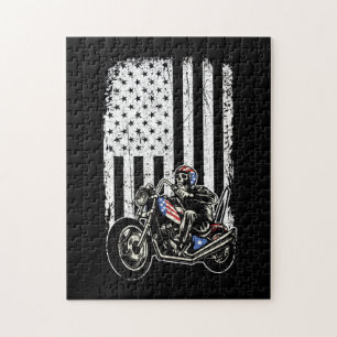 Vintage Motorcycle - Detailed With American Flag Jigsaw Puzzle