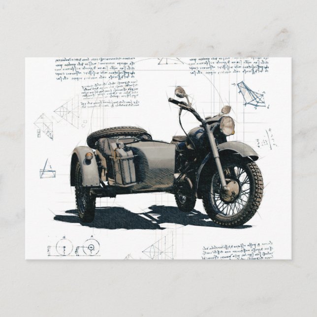 Vintage Motorcycle Drawing Postcard (Front)