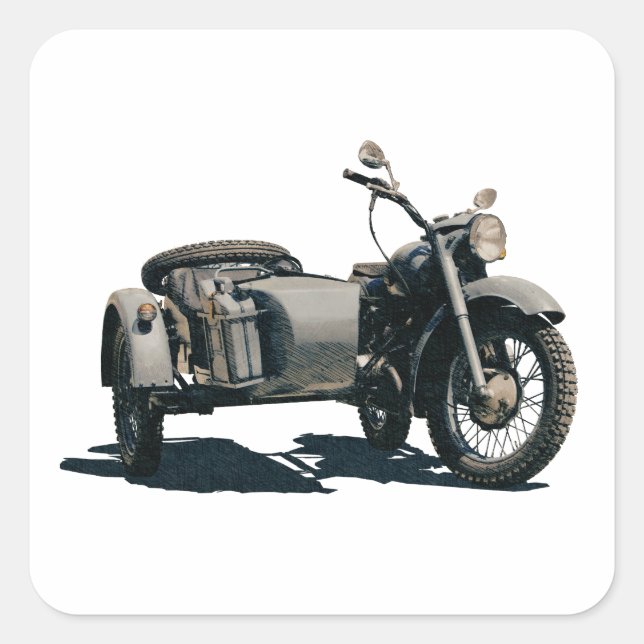 Vintage Motorcycle Drawing Square Sticker (Front)