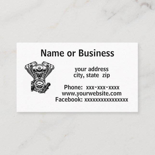 Vintage motorcycle engine business card (Front)