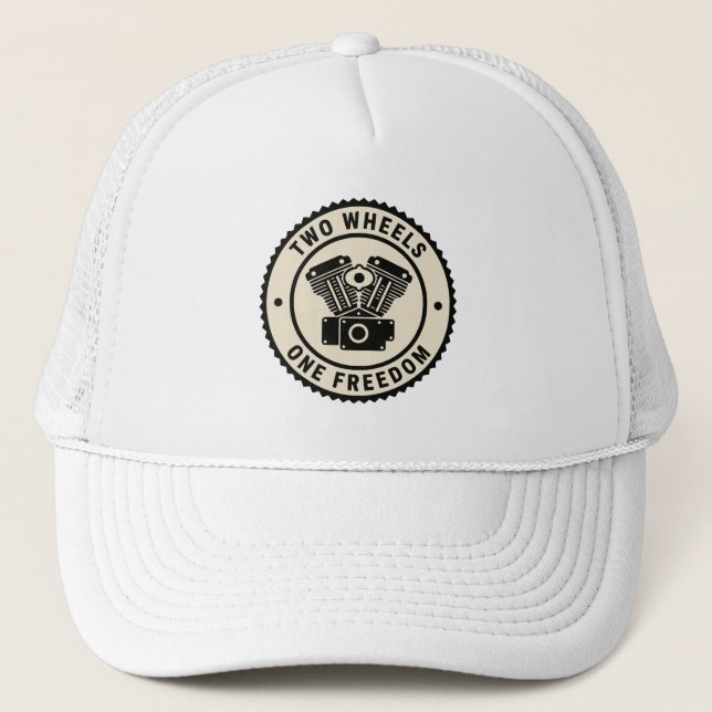 Vintage Motorcycle Engine Freedom Emblem Trucker Hat (Front)