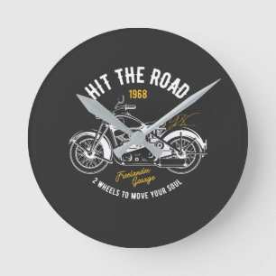 Vintage motorcycle, hit the road round clock