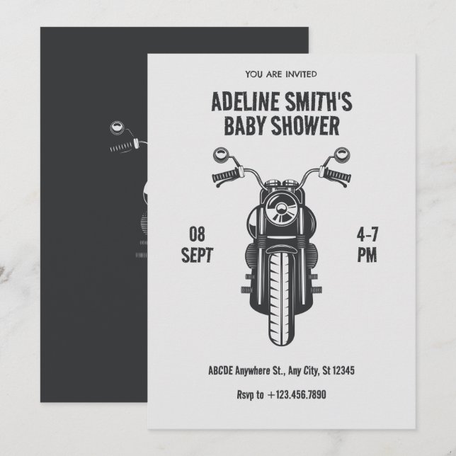 Vintage motorcycle icon baby shower invitation (Front/Back)